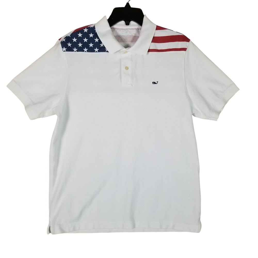 Vineyard Vines Polo Shirt Mens Medium White American Flag Stars Stripes 16s